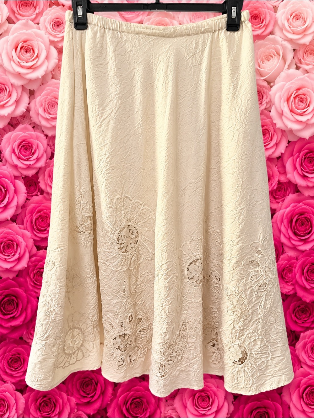 Chico's Cream Eyelet A-Line Midi Skirt